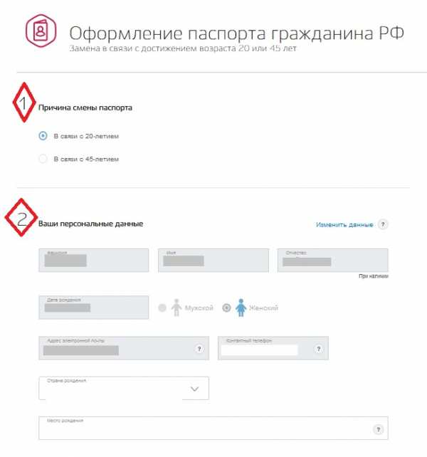 Как заполнить заявление на замену паспорта в 45 лет на госуслугах образец заполнения заявления