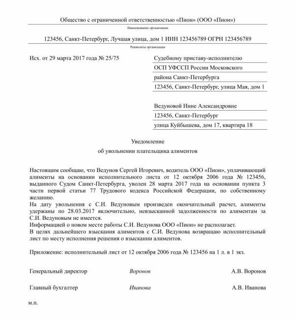 Уведомление сотрудника об увольнении за прогул образец